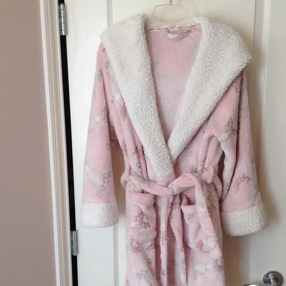 La Vie en Rose Women's Size M Hooded Bathrobe Housecoat Plush Bath Robe - Picture 1 of 10